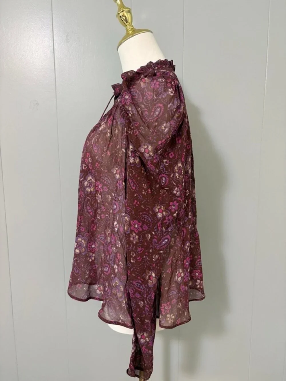 Ulla Johnson Renly Blouse Sumac Floral Paisley 100% Silk Sz 0 Ruffle Puff Sleeve
